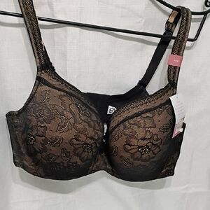 Cacique Black and Tan Lace Bra Size 40D
